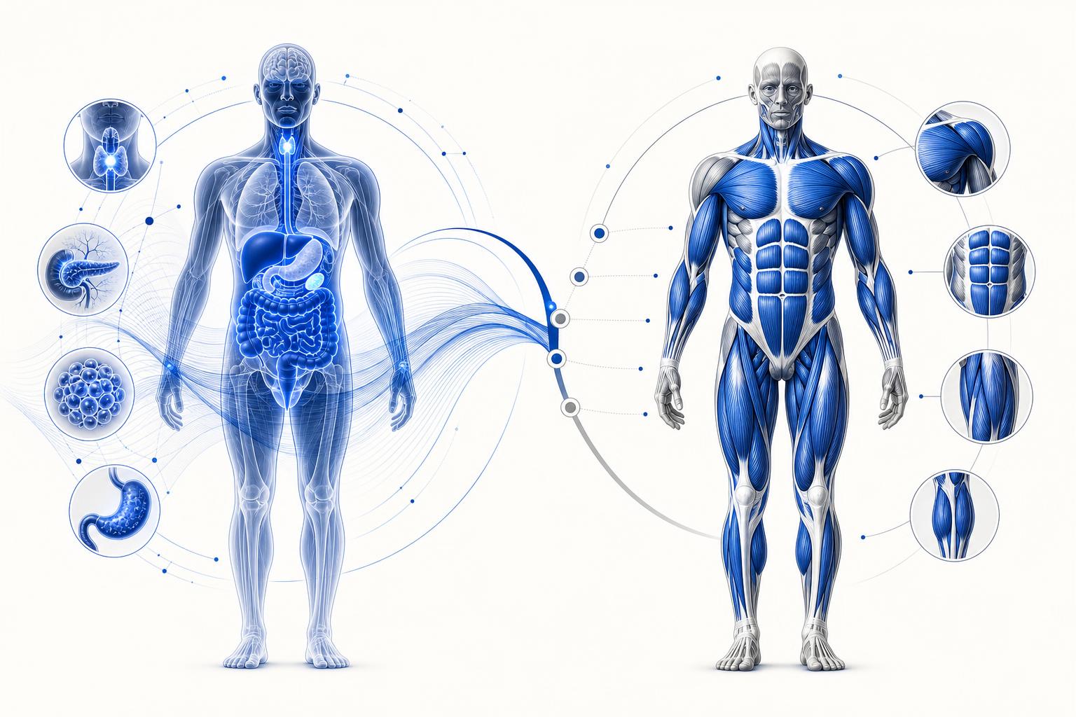 Clinical diagram showing the metabolic stabilisation silhouette transitioning into the active hypertrophy silhouette